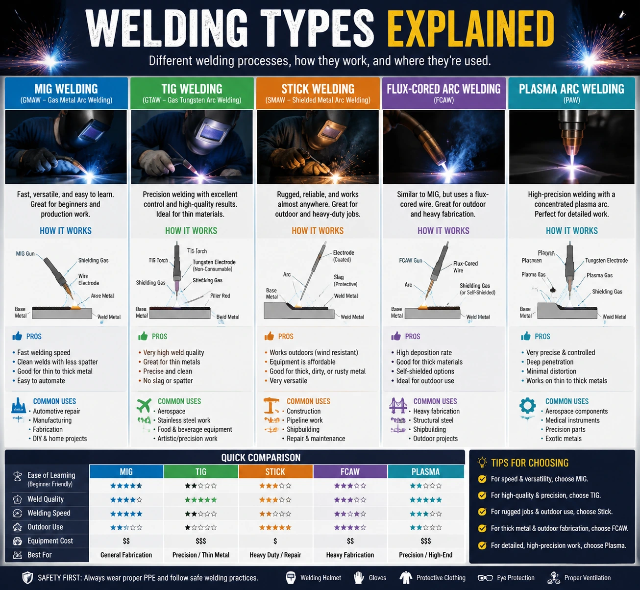 Welding Types Explained MIG, TIG, Stick & More
